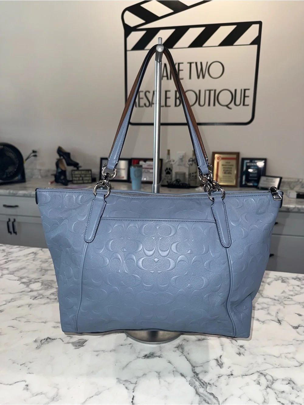 Coach Light Blue Ava Leather Tote